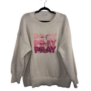 Love‎ In Faith Women's Plus 2XL Cream Pray Pray Pray Sweater